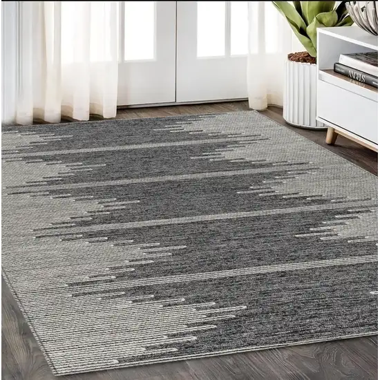 Charcoal And Ivory Abstract Washable Indoor Outdoor Area Rug Photo 9