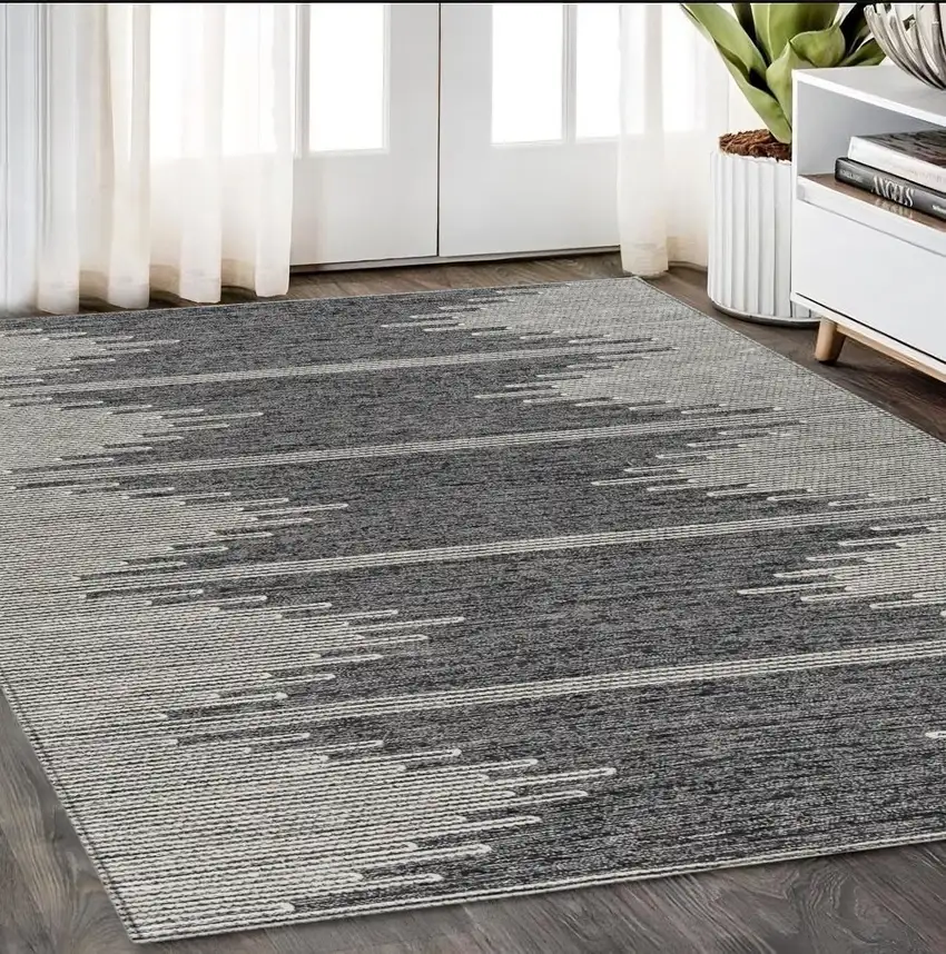 Charcoal And Ivory Abstract Washable Indoor Outdoor Area Rug Photo 9