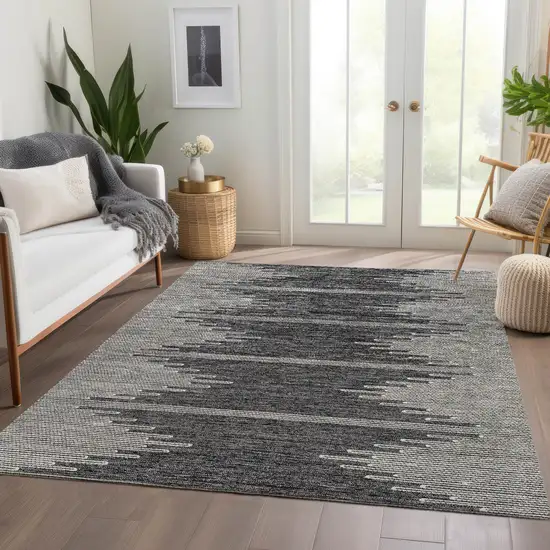 Charcoal And Ivory Abstract Washable Indoor Outdoor Area Rug Photo 9