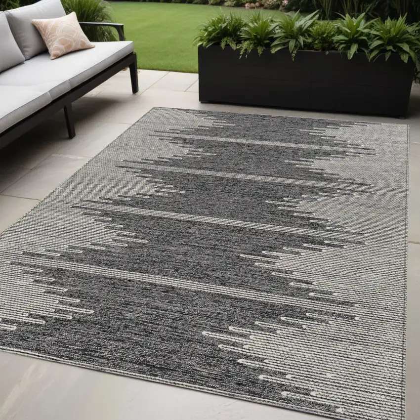 Charcoal And Ivory Abstract Washable Indoor Outdoor Area Rug Photo 1