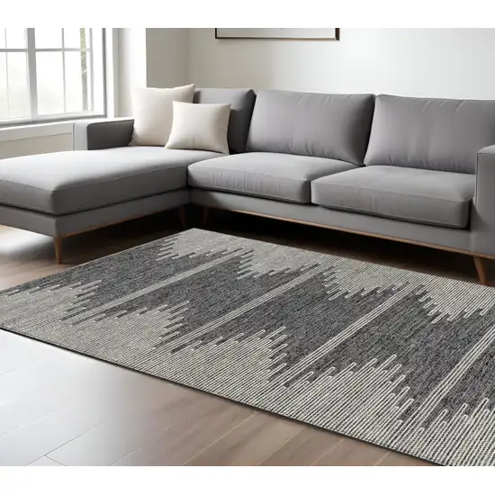 Charcoal And Ivory Abstract Washable Indoor Outdoor Area Rug Photo 2