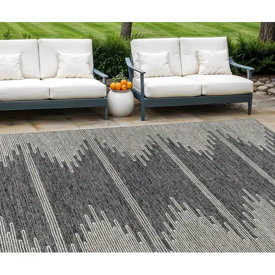 Charcoal And Ivory Abstract Washable Indoor Outdoor Area Rug Photo 1