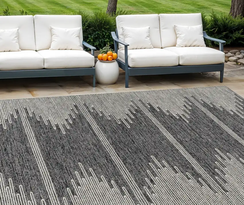 Charcoal And Ivory Abstract Washable Indoor Outdoor Area Rug Photo 1