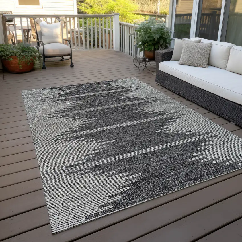 Charcoal And Ivory Abstract Washable Indoor Outdoor Area Rug Photo 9