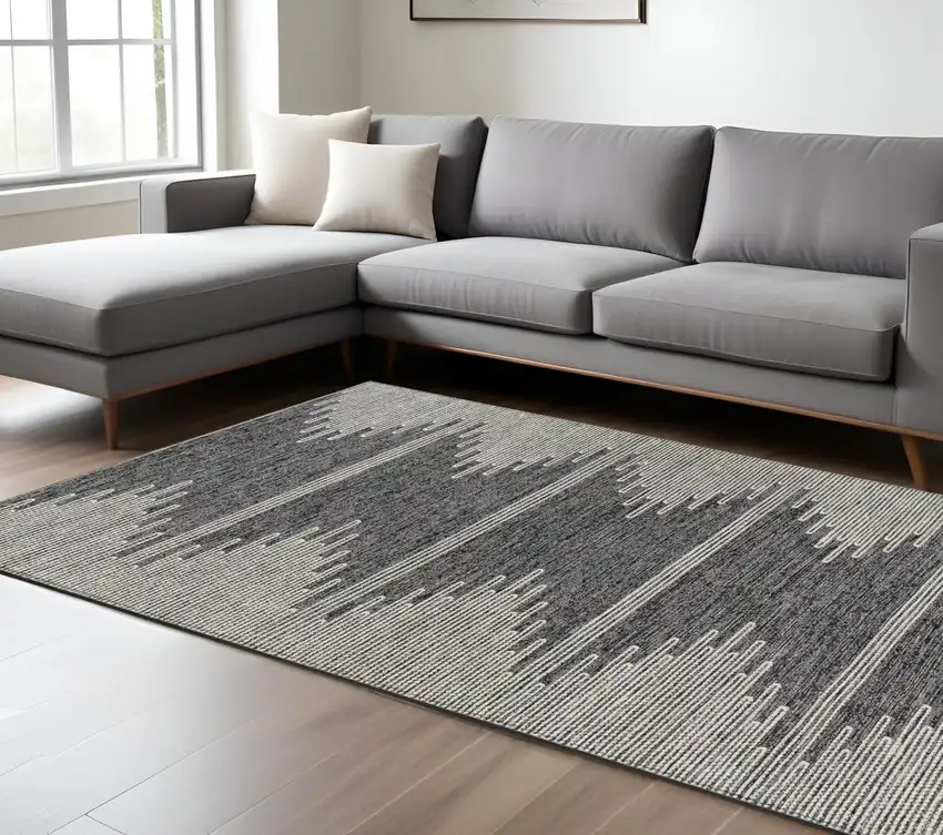 Charcoal And Ivory Abstract Washable Indoor Outdoor Area Rug Photo 9