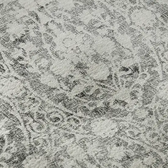 Charcoal And Ivory Damask Washable Area Rug With UV Protection Photo 9
