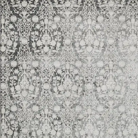 Charcoal And Ivory Damask Washable Area Rug With UV Protection Photo 2