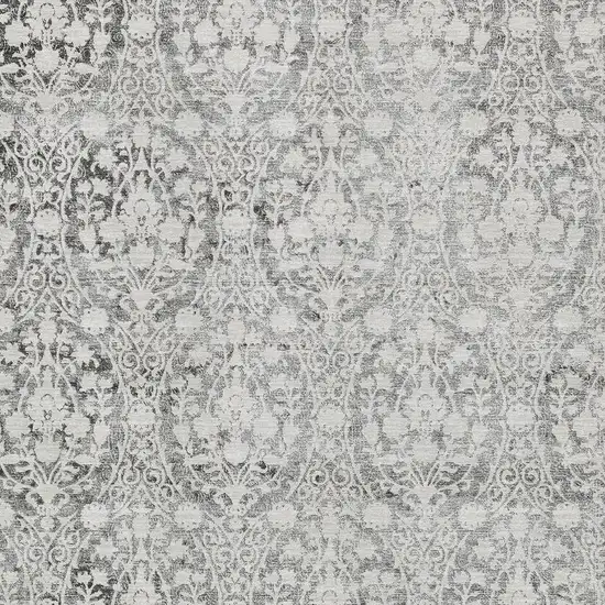 Charcoal And Ivory Damask Washable Area Rug With UV Protection Photo 2
