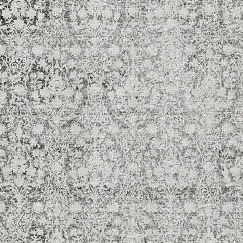 Charcoal And Ivory Damask Washable Area Rug With UV Protection Photo 2
