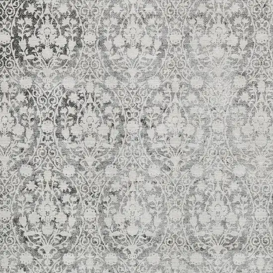 Charcoal And Ivory Damask Washable Area Rug With UV Protection Photo 2