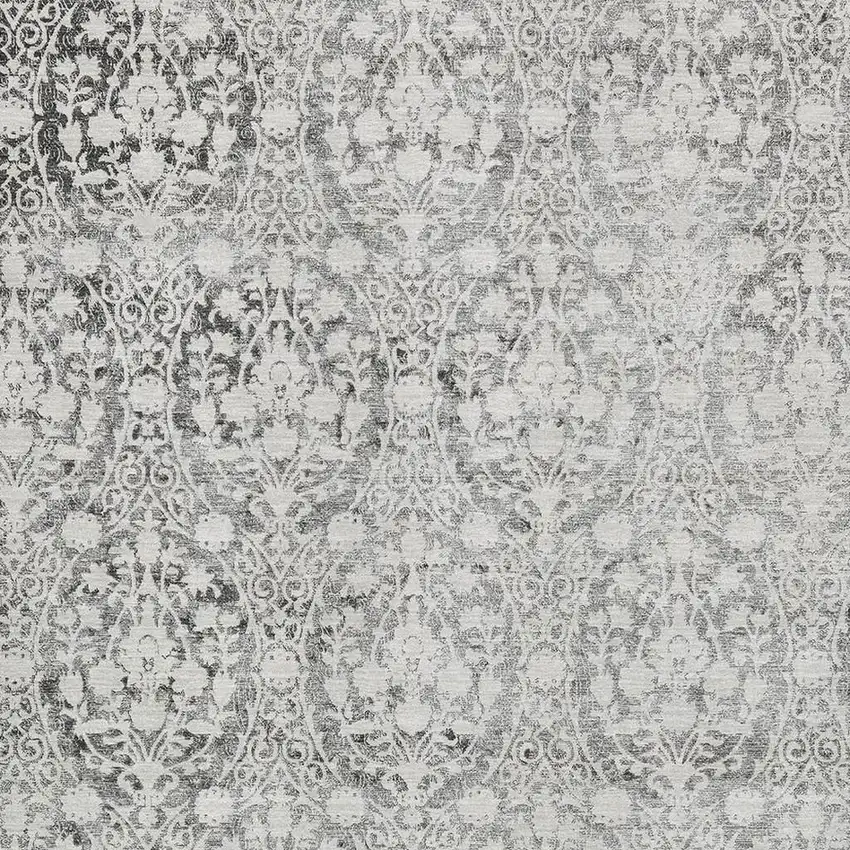 Charcoal And Ivory Damask Washable Area Rug With UV Protection Photo 2
