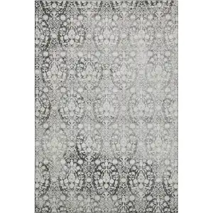 Photo of Charcoal And Ivory Damask Washable Area Rug With UV Protection