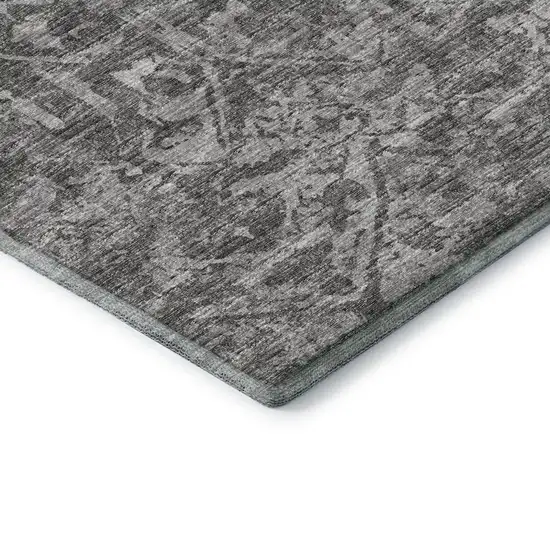 Charcoal And Ivory Damask Washable Indoor Outdoor Area Rug Photo 7