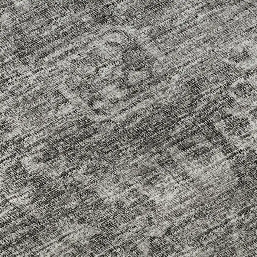 Charcoal And Ivory Damask Washable Indoor Outdoor Area Rug Photo 8