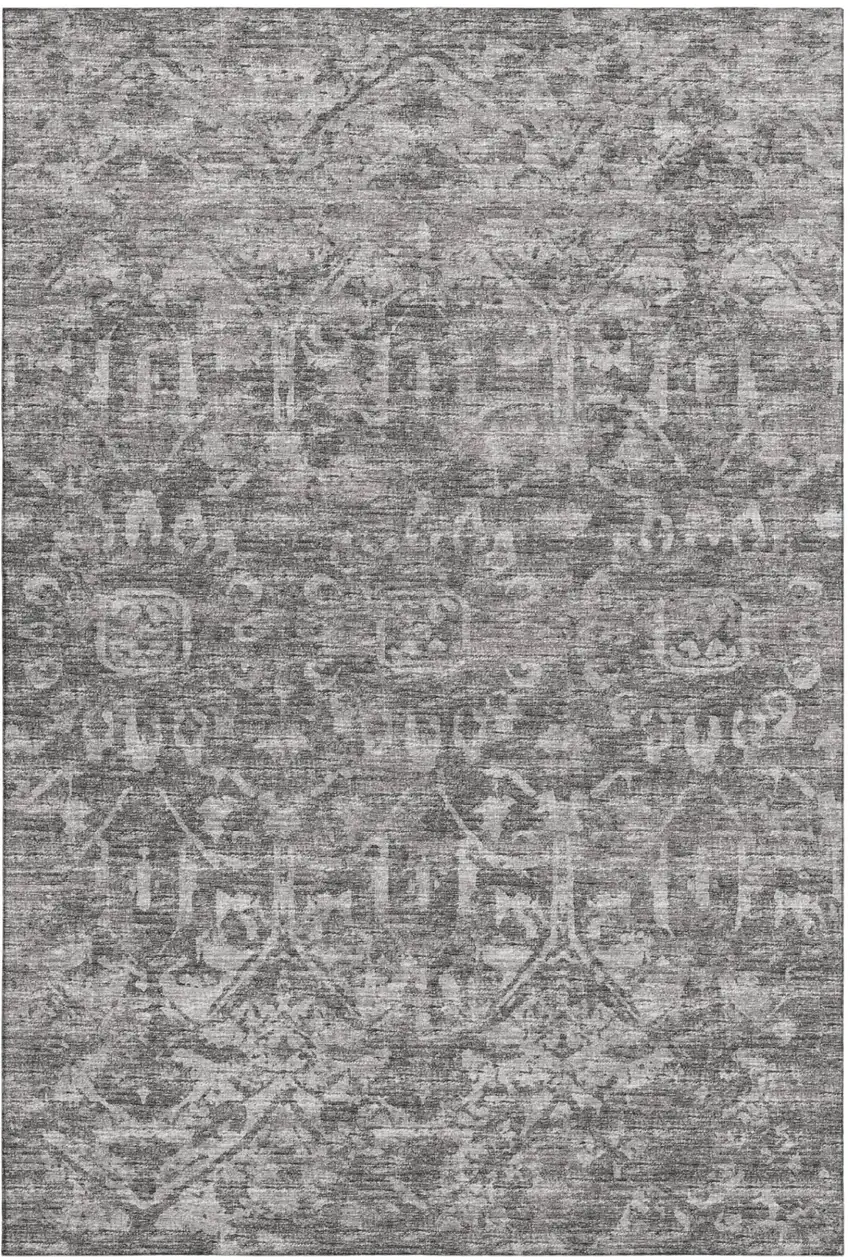 Charcoal And Ivory Damask Washable Indoor Outdoor Area Rug Photo 2