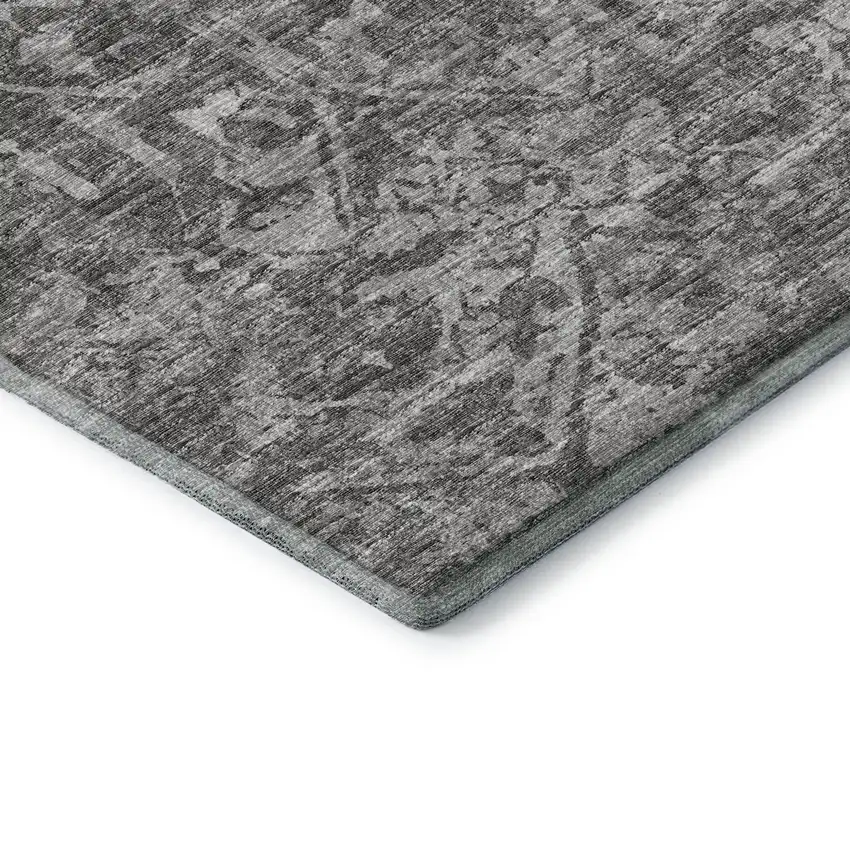 Charcoal And Ivory Damask Washable Indoor Outdoor Area Rug Photo 7