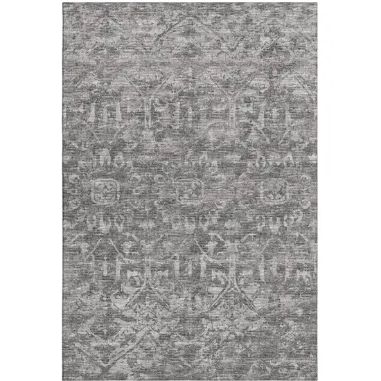 Charcoal And Ivory Damask Washable Indoor Outdoor Area Rug Photo 2