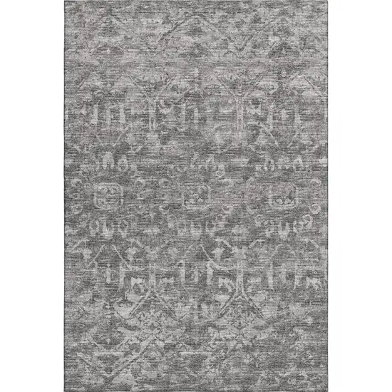 Charcoal And Ivory Damask Washable Indoor Outdoor Area Rug Photo 7