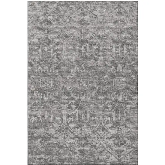 Charcoal And Ivory Damask Washable Indoor Outdoor Area Rug Photo 4