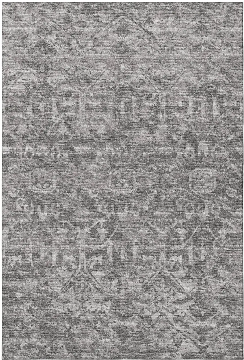 Charcoal And Ivory Damask Washable Indoor Outdoor Area Rug Photo 4