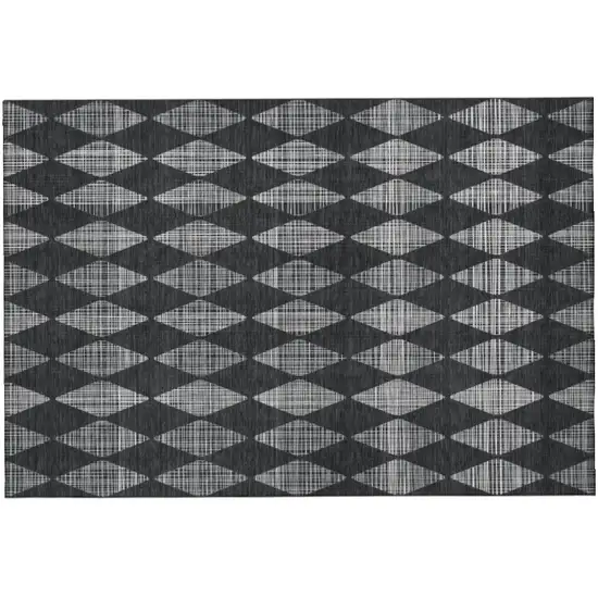 Charcoal And Ivory Diamond Washable Area Rug With UV Protection Photo 2