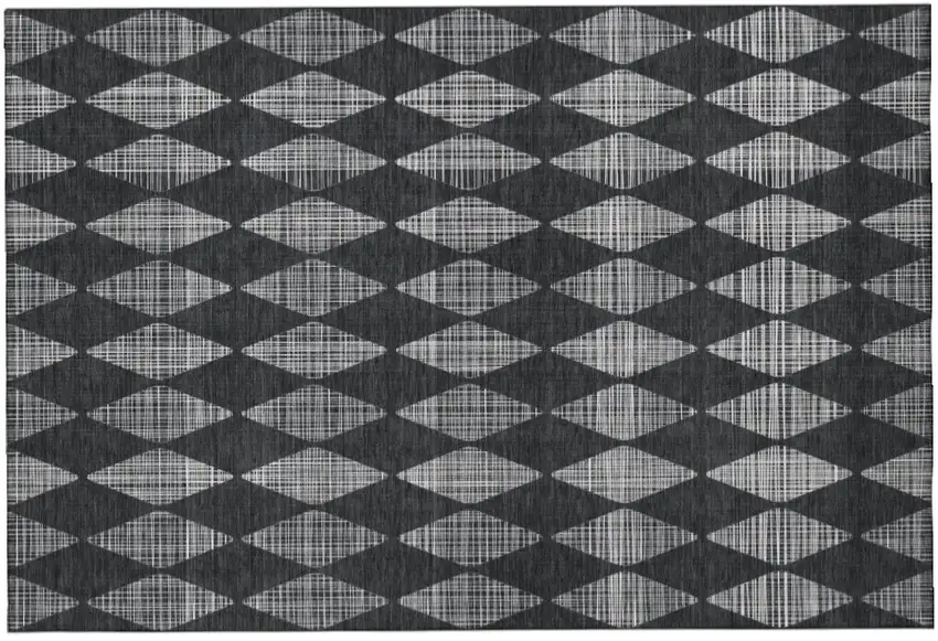 Charcoal And Ivory Diamond Washable Area Rug With UV Protection Photo 2