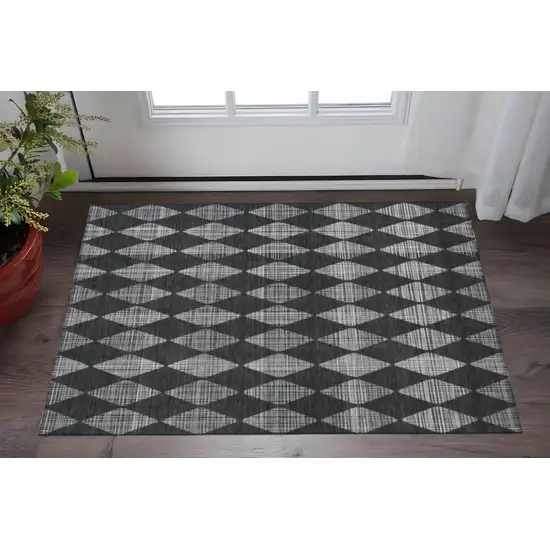 Charcoal And Ivory Diamond Washable Area Rug With UV Protection Photo 2