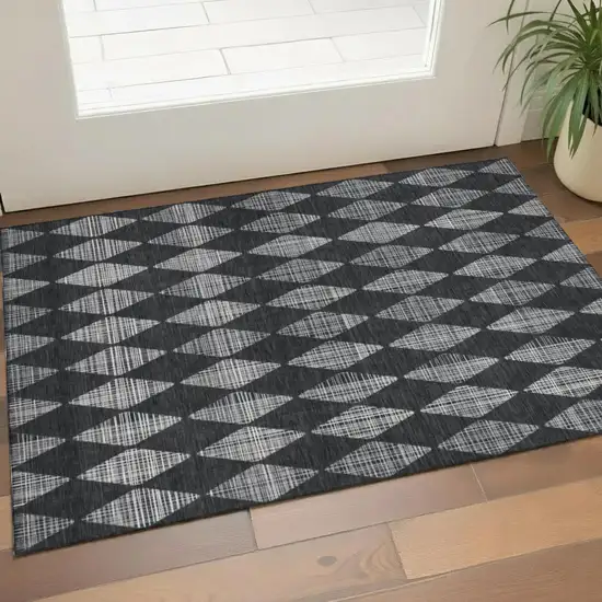 Charcoal And Ivory Diamond Washable Area Rug With UV Protection Photo 1
