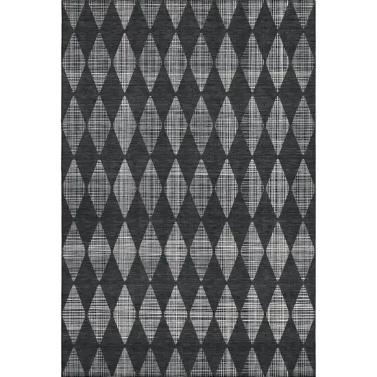 Charcoal And Ivory Diamond Washable Area Rug With UV Protection Photo 1