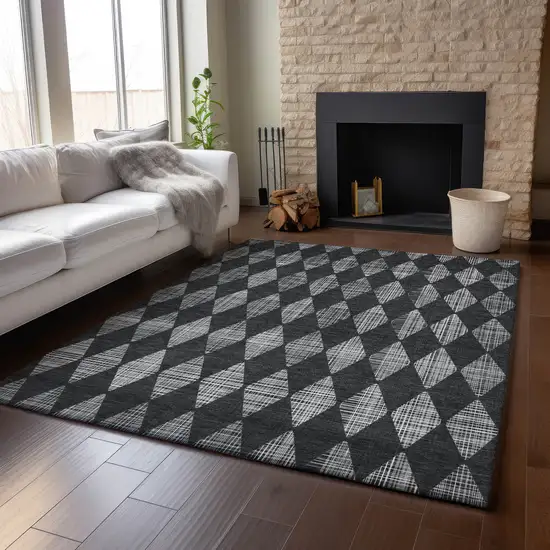 Charcoal And Ivory Diamond Washable Area Rug With UV Protection Photo 5