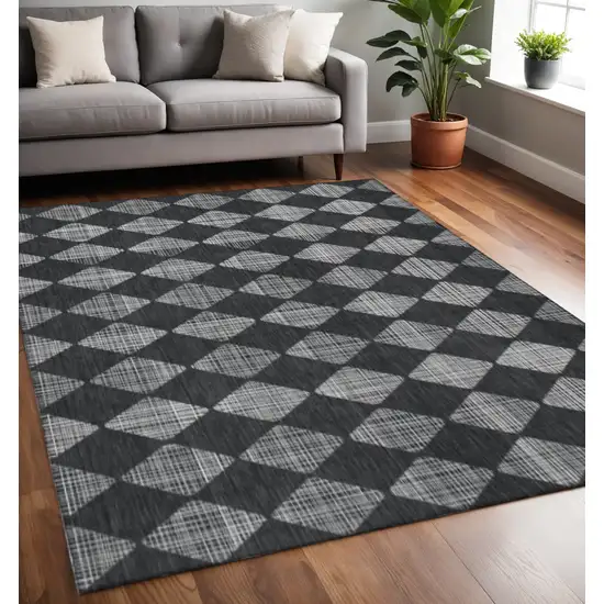 Charcoal And Ivory Diamond Washable Area Rug With UV Protection Photo 3