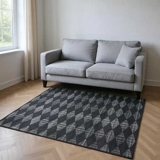 Charcoal And Ivory Diamond Washable Area Rug With UV Protection Photo 2