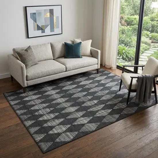 Charcoal And Ivory Diamond Washable Area Rug With UV Protection Photo 1