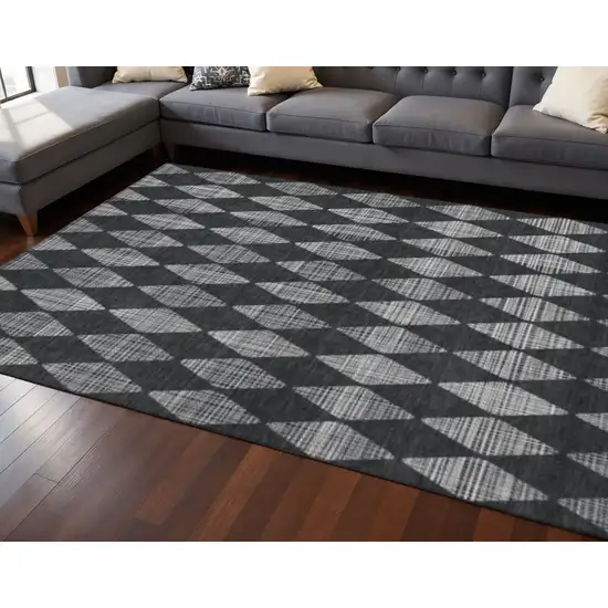 Charcoal And Ivory Diamond Washable Area Rug With UV Protection Photo 2