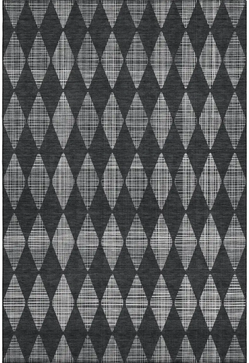 Charcoal And Ivory Diamond Washable Area Rug With UV Protection Photo 1