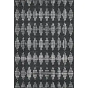 Photo of Charcoal And Ivory Diamond Washable Area Rug With UV Protection
