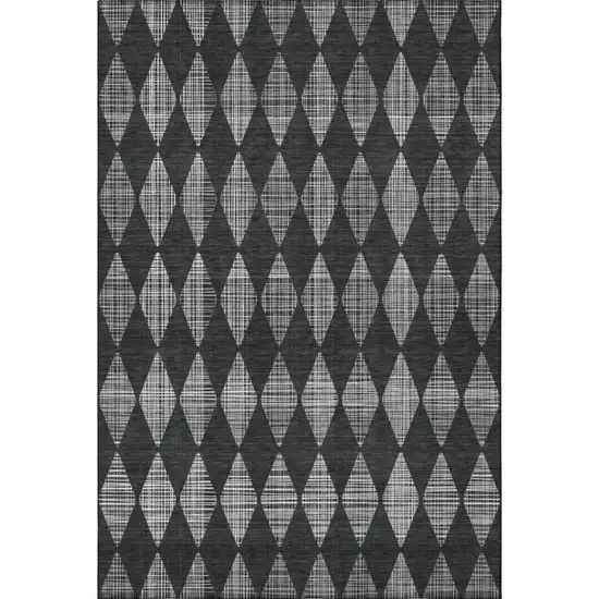 Charcoal And Ivory Diamond Washable Area Rug With UV Protection Photo 4