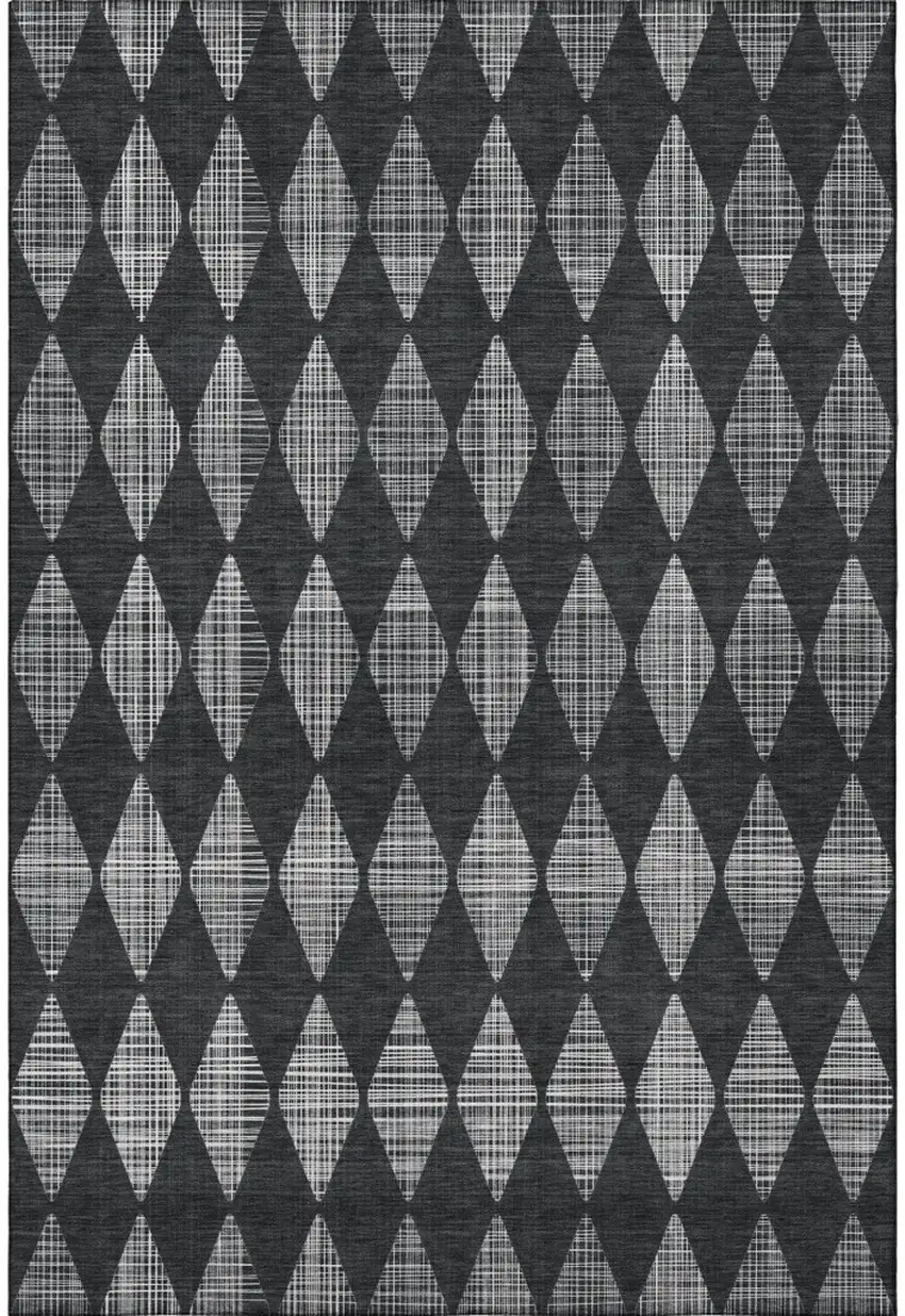 Charcoal And Ivory Diamond Washable Area Rug With UV Protection Photo 4