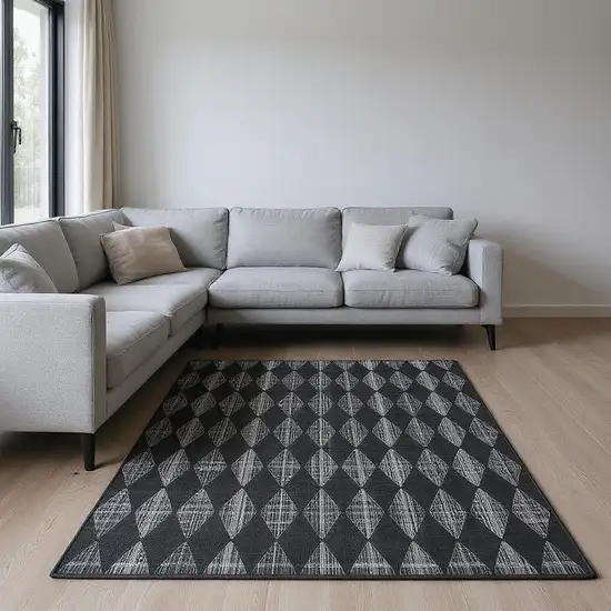 Charcoal And Ivory Diamond Washable Area Rug With UV Protection Photo 3
