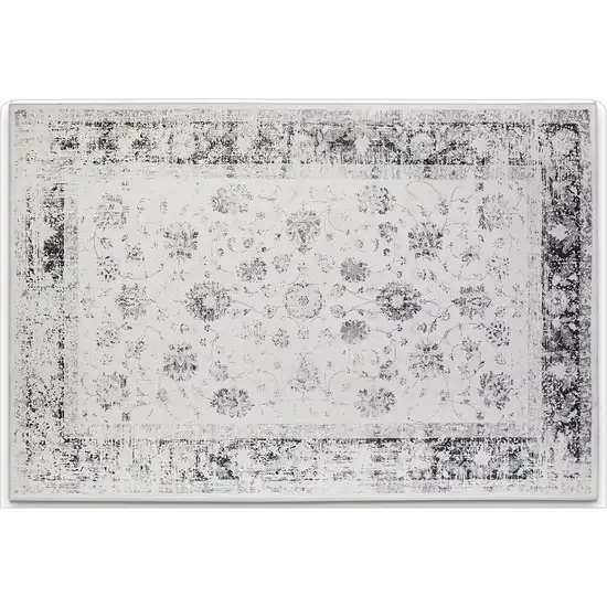Charcoal And Ivory Floral Distressed Area Rug Photo 4