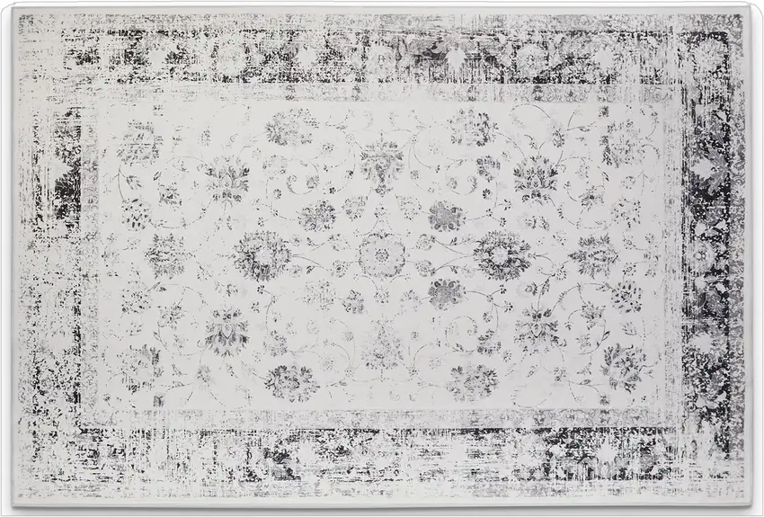 Charcoal And Ivory Floral Distressed Area Rug Photo 4