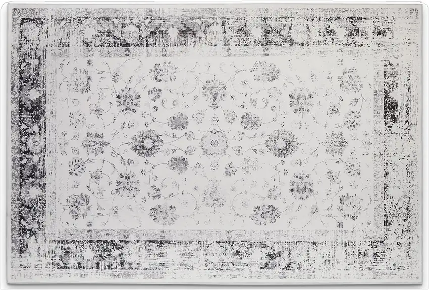 Charcoal And Ivory Floral Distressed Area Rug Photo 2
