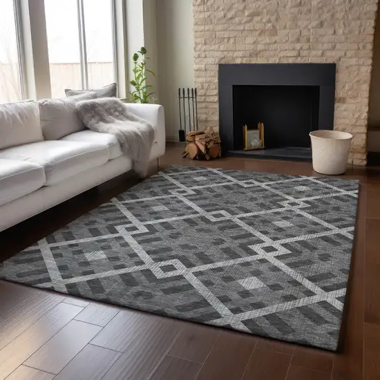 Charcoal And Ivory Geometric Washable Area Rug With UV Protection Photo 5