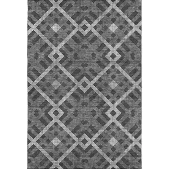 Charcoal And Ivory Geometric Washable Area Rug With UV Protection Photo 1