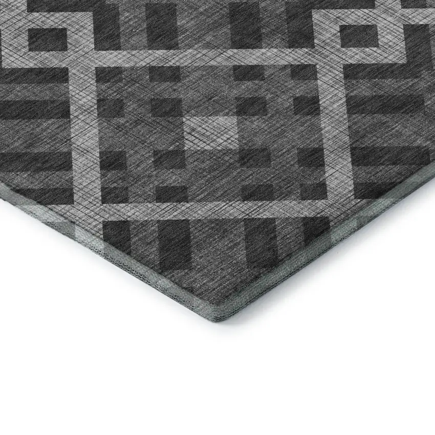 Charcoal And Ivory Geometric Washable Area Rug With UV Protection Photo 7