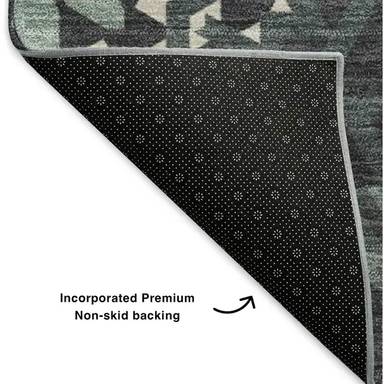 Charcoal And Ivory Geometric Washable Area Rug With UV Protection Photo 6