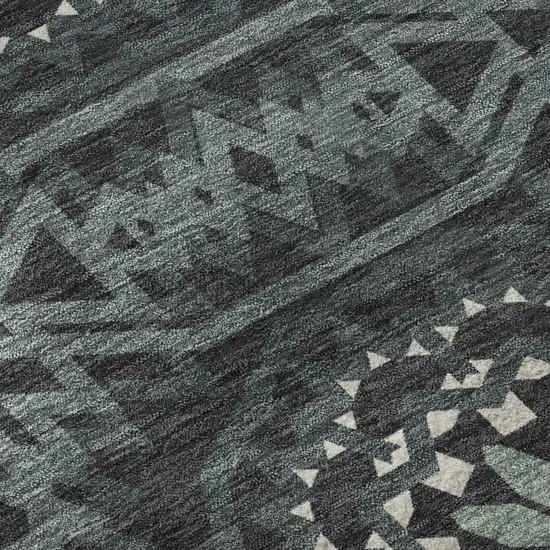 Charcoal And Ivory Geometric Washable Area Rug With UV Protection Photo 9