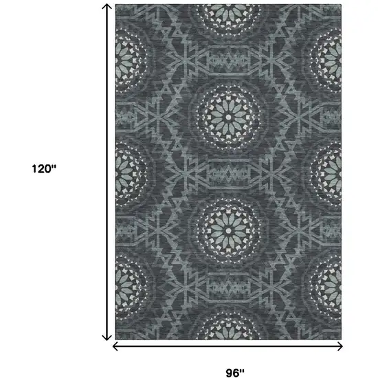 Charcoal And Ivory Geometric Washable Area Rug With UV Protection Photo 3