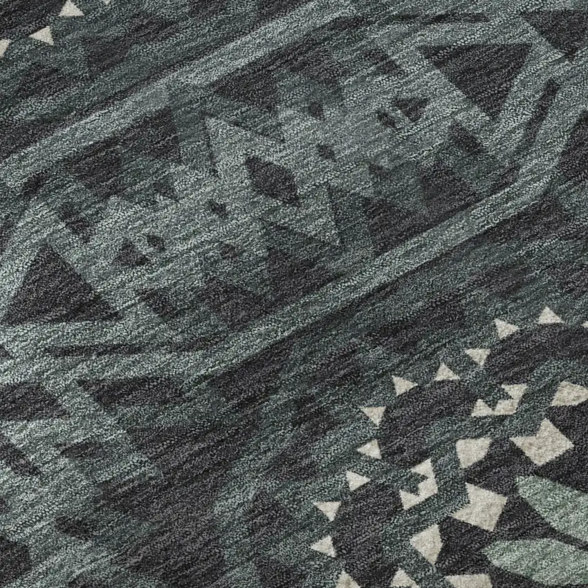 Charcoal And Ivory Geometric Washable Area Rug With UV Protection Photo 9