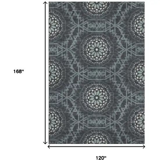 Charcoal And Ivory Geometric Washable Area Rug With UV Protection Photo 3